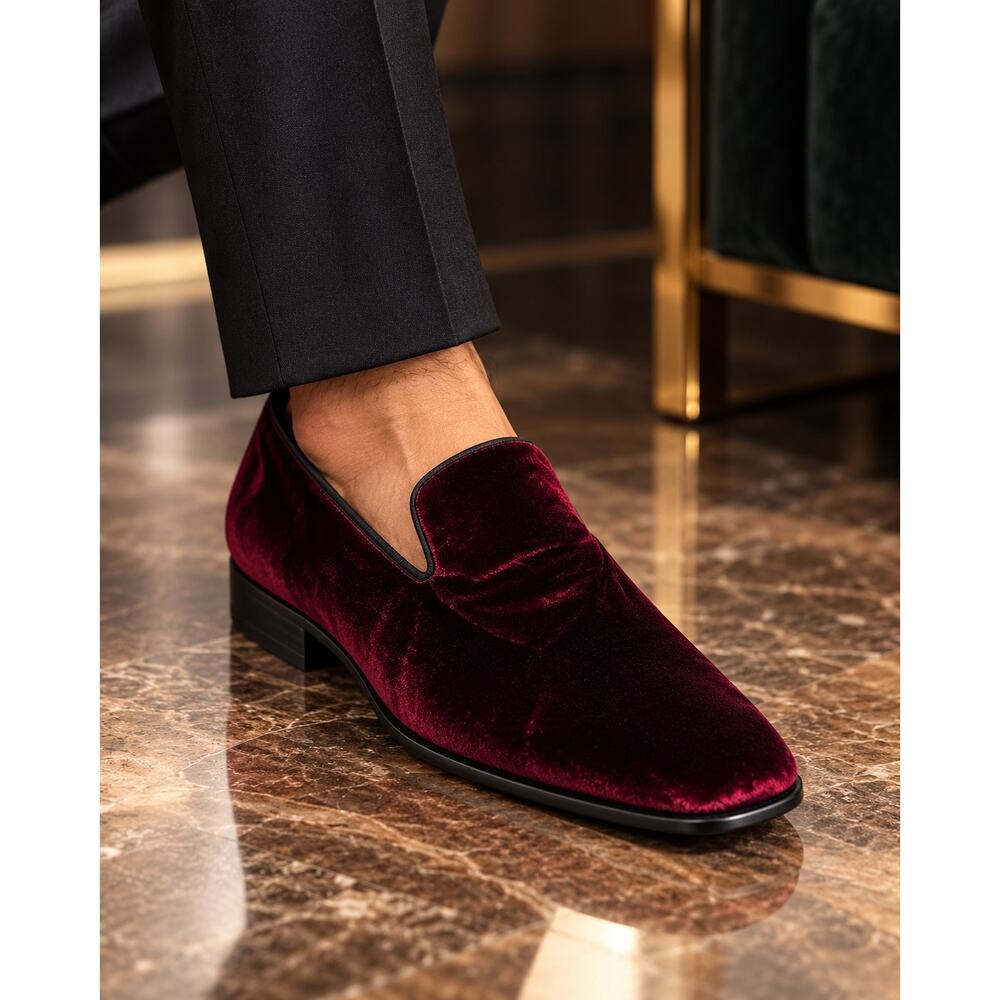 Paul Fredrick Burgundy Velvet Loafers Men 10M Made in Italy